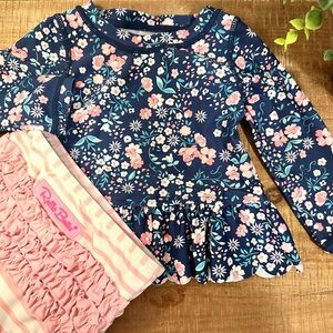 Ruffle Butts 2-Piece Navy Pink Floral Bathing Suit